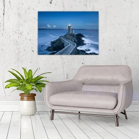 Tablou pe sticlă cu far și marea (70x50 cm)