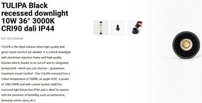 Spot LED incastrabil TULIPA Black recessed downlight 10W 36° 3000K CRI90 dali IP44
