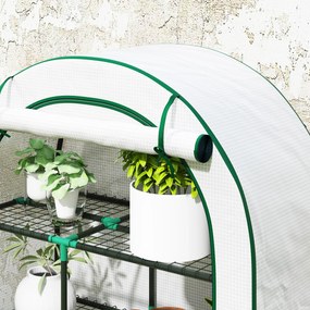 Outsunny Mini solar, solar cu patru niveluri cu acoperire din plastic, portabil, ușă rulabilă, 100 x 45 x 160 cm, alb | Aosom Romania