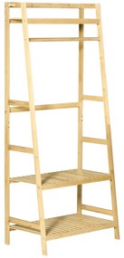 HOMCOM Cuier de Podea din Lemn de Bambus, Suport pentru Haine cu Rafturi pentru Hol si Dormitor, 70x42x164cm