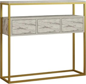 Consola GUARDA, alb cu efect de marmura/auriu, PAL melaminat/metal, 10