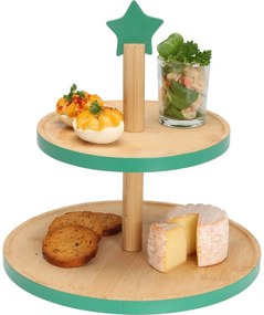 Etajeră din bambus pentru dulciuri, 2 etaje, verde
