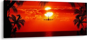Tablou - apus de soare cu avion (120x50 cm)