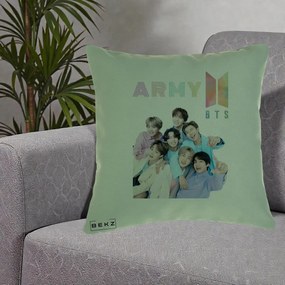 Perna Personalizata K-pop BTS ARMY Fotografie Grup Veseli, 40x40 cm, Verde, Husa Detasabila, Perna Inclusa, BEKZ®