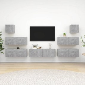 Set de dulap TV, 7 piese, gri beton, lemn prelucrat 7, Gri beton, 100 x 30 x 30 cm