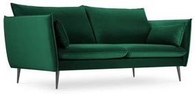 Canapea 3 locuri Agate cu tapiterie din catifea, picioare din metal negru, verde