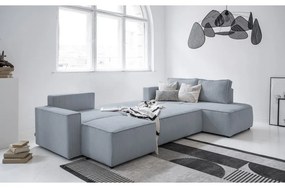 Colțar gri deschis extensibil cu tapițerie din catifea reiată (cu colț pe partea dreaptă/în formă de "U") Brave Dave – Miuform