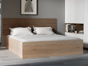 Pat BELLA 180 x 200 cm, stejar sonoma Saltele: Cu saltele Coco Maxi 20 cm, Somiera pat: Cu lamele curbate