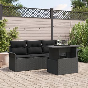 vidaXL Set de canapele de grădină cu 5 piese și perne, negre, din rattan poliester