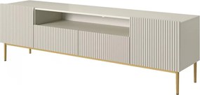 Comodă TV Nicole 200 cm cu nișă și sertare – cashmere / picioare aurii