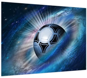 Tablou pe sticlă - Fotbal în spațiu (70x50 cm)