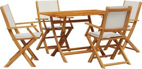vidaXL Set mobilier de grădină 5 piese textil alb crem/lemn masiv