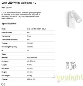Aplica LED moderna cu 1 spot LAO alb 29040