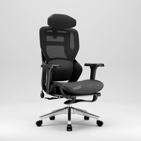 MONZA E16 Executive – Scaun Ergonomic Premium, Reglaje Avansate, Suport Lombar Reglabil pe Înălțime, Tetieră Reglabilă, Cotiere 3D, Șezut Extensibil, Reclinare 135°, Suport pentru Picioare și Bază Metalică, Mesh, Negru