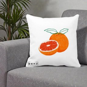 Perna Decorativa Grepfrut Citrus, 40x40 cm, Alba Mata, Husa Detasabila, Perna Inclusa, BEKZ®