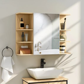 HOMCOM Dulap cu Oglindă pentru Baie cu Dulăpior și 6 Compartimente Deschise 80x20x59cm Lemn | Aosom Romania