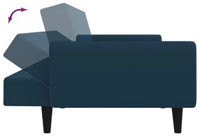 Canapea extensibila 2 locuri, cu taburet, albastru, catifea Albastru, Cu scaunel pentru picioare