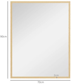 HOMCOM Oglindă de perete rectangulară 90 x 70 cm, cadru din lemn, ideală pentru baie, sufragerie sau dormitor, naturală | Aosom Romania