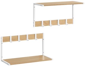 Polita de perete cu carlige VELORY set 2 buc 50x24,2 cm, alb/dub sonoma