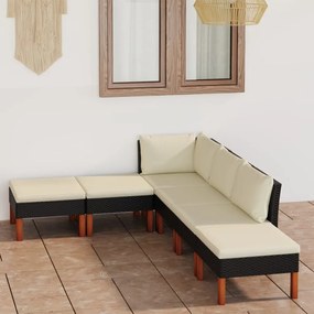 3059737 vidaXL Set mobilier de grădină cu perne, 6 piese, negru, poliratan