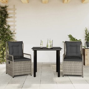 vidaXL Set mobilier de grădină cu perne, 3 piese, gri, poliratan