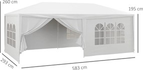 Outsunny Cort pentru Petreceri 6x3m cu Pereti Laterali Detasabili, Foisor de Gradina cu Usi si Ferestre, Alb