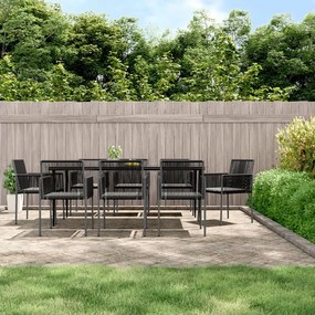 vidaXL Set mobilier grădină cu perne, 9 piese, negru, poliratan &amp; oțel