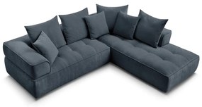 Colțar albastru închis cu tapițerie din chenille (cu colț pe partea dreaptă/în formă de ”L”) Whesley – Bobochic Paris