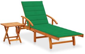 vidaXL Șezlong de grădină cu masă și pernă, lemn masiv de acacia