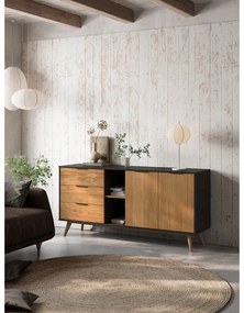 Comodă negru/natural joasă din lemn de pin 165x80 cm Lavis – Marckeric