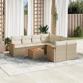 vidaXL Set canapele de grădină, 9 piese, cu perne, bej, poliratan