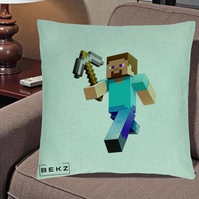 Perna Personalizata Minecraft Steve cu Tarnacop, 40x40 cm, Verde Menta, Husa Detasabila, Perna Inclusa, BEKZ®