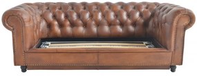 Canapea extensibila Chesterfield, maro, din piele naturala