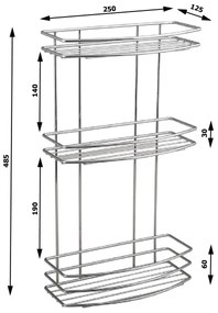 Etajetă de perete cu trei rafturi pentru duș Aqualine CHROME LINE crom lucios