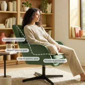 HOMCOM Fotoliu de Salon Rotativ 360° cu Pernă Lombară Detașabilă, Șezut Generos, Fotoliu Tapițat Modern din Catifea cu Cotiere, pentru Living, 73x83.5x85 cm, Verde | Aosom Romania