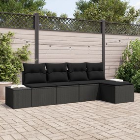 vidaXL Set de canapele pentru grădină 5 pcs Negru Rattan poli