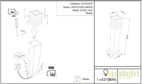 Stalp de exterior cu protectie IP54, Unter den Linden H-61cm MYO578FL-01B