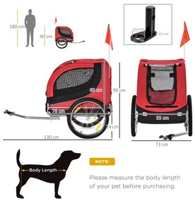 PawHut Remorcă Bicicletă pentru Câini și Animale Domestice, Roșu și Negru, 130 x 90 x 110cm