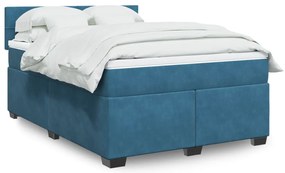 vidaXL Pat box spring cu saltea, albastru închis, 140x200 cm, catifea