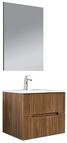 Mobilier de baie Trent 60 cm cu chiuvetă ceramică (2 sertare) și oglindă 60x80 cm stejar apus de soare