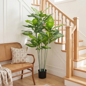 HOMCOM Plantă artificială Calathea înălțime 150 cm ghiveci din ciment 53 frunze - interior | Aosom Romania