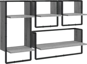 vidaXL Set rafturi perete cu bare, 4 buc., gri sonoma, lemn prelucrat