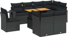 vidaXL Set mobilier de grădină cu perne, 9 piese, negru, poliratan
