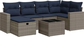 vidaXL Set canapele de grădină, 7 piese, cu perne, gri, poliratan