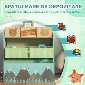 Raft mobil pentru jucării ZONEKIZ pentru dormitor pentru copii cu 6 containere detașabile din material textil, 63x30x66cm, de culoare verde