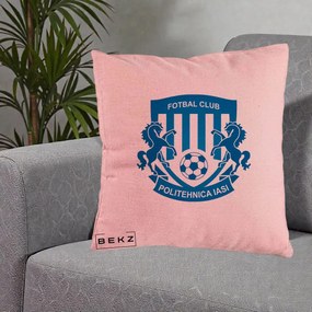 Perna Personalizata FC Politehnica Iasi Fotbal, 40x40 cm, Roz, Husa Detasabila, Perna Inclusa, BEKZ®