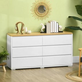 HOMCOM Comodă Depozitare, 6 Sertare, Mobilier Dormitor/Cameră de Zi, Alb/Lemn Natural | Aosom Romania