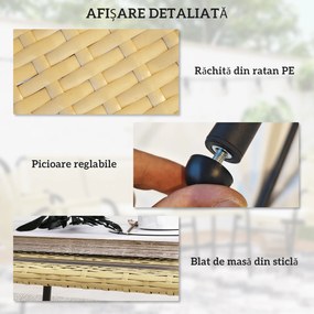 Outsunny Set de Mobilier de Grădină din Ratan din 4 Piese cu Canapea de Colț cu Perne și Măsuță de Cafea, 11x63x74 cm, Crem | Aosom Romania