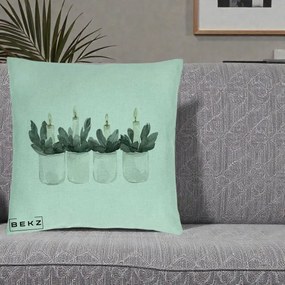 Perna Decorativa Lumanari in Borcane cu Eucalipt, 40x40 cm, Verde Menta, Husa Detasabila, Perna Inclusa, BEKZ®