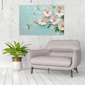 Tablou - Flori pe fundal albastru (90x60 cm)
